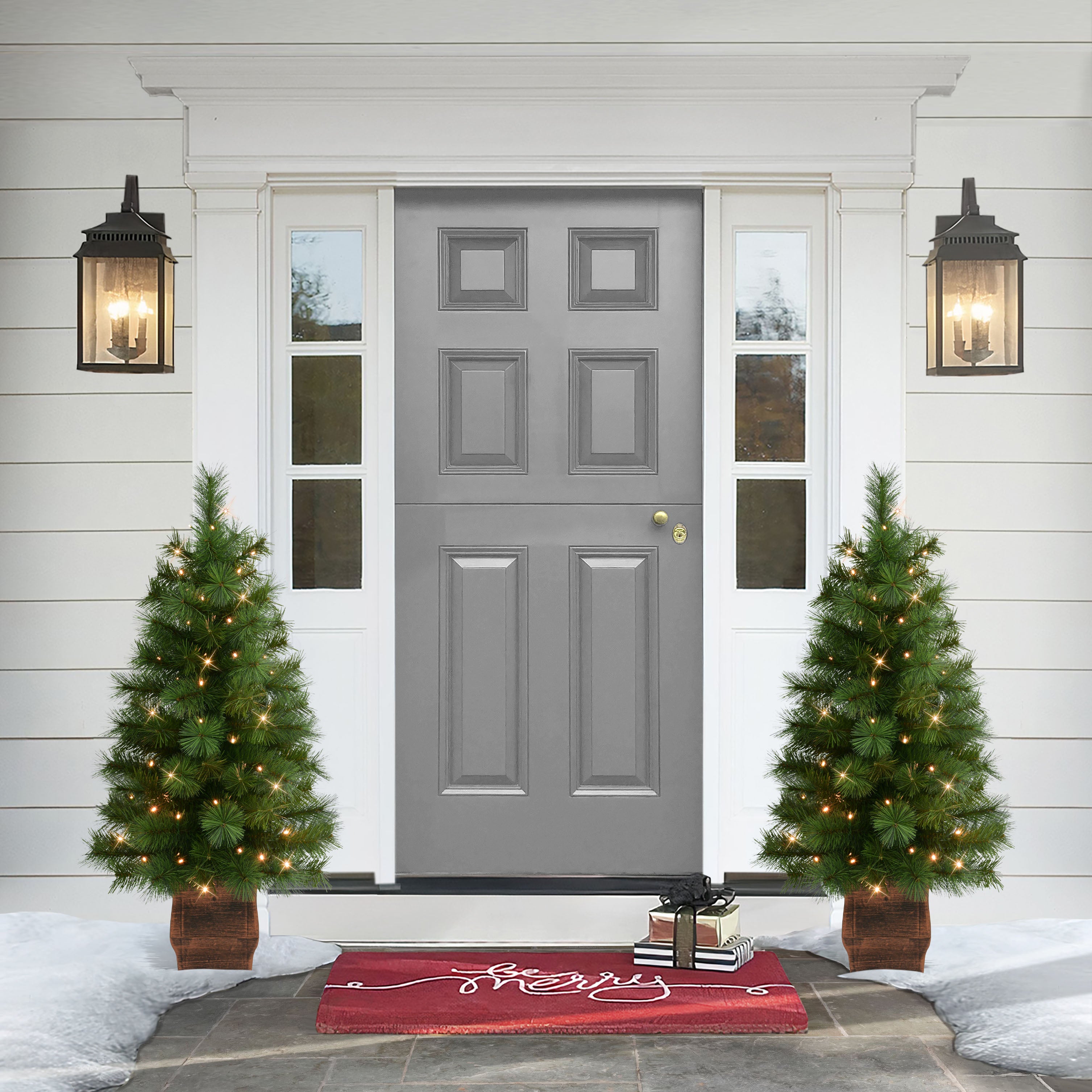 Set of 2 Battery-Operated Pre-Lit Potted Wyoming Pine Trees